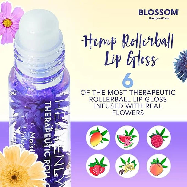 Blossom Roll on Lip Gloss, Scented Clear High Shine Moisturizing Lip Oil, Non Sticky, Infused with Real Flowers, Made in U...