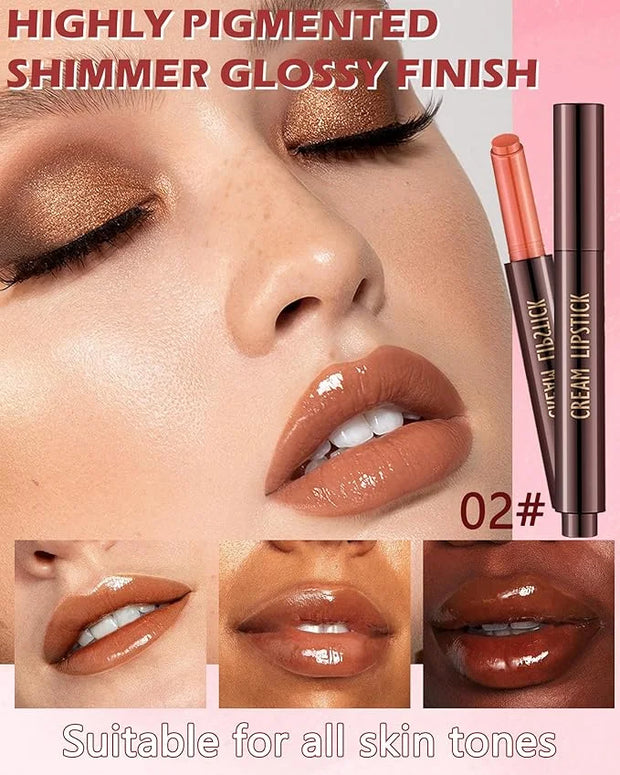 Hydrating Shimmer Lipstick,Moisturizing Jelly Lip Gloss,Nude Brown Lipstick Pen,Long Lasting Waterproof Tint Lip Balm Plum...