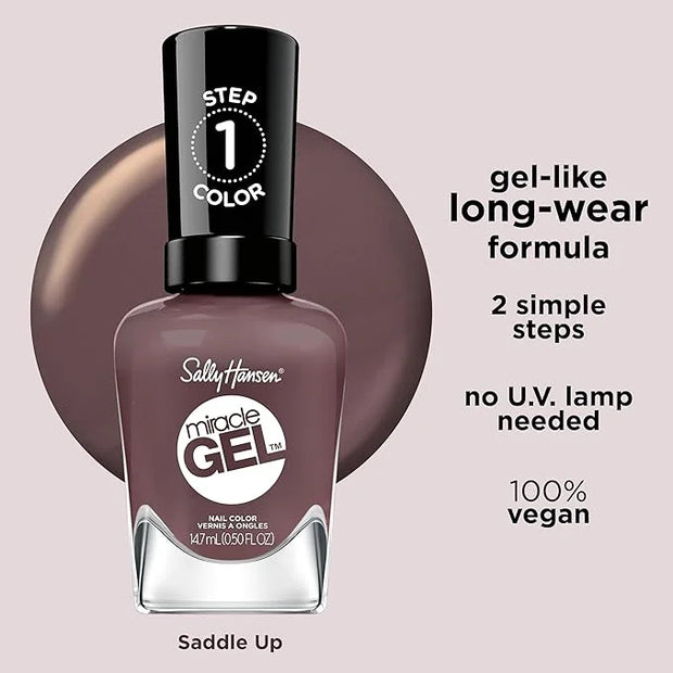 Sally Hansen Miracle Gel™, Saddle Up, Long Lasting, Gel-Like Formula, No UV Lamp Needed, Brown Nail Polish - Product Image