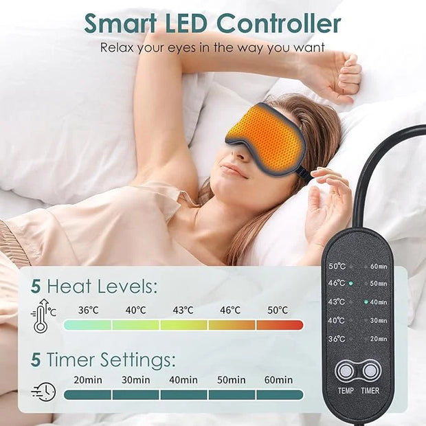 USB Electric Heated Eye Mask for Dry Eyes & Migraines - Adjustable Temperature (36-60℃) & Timer, Silk Washable Cover, USB-...