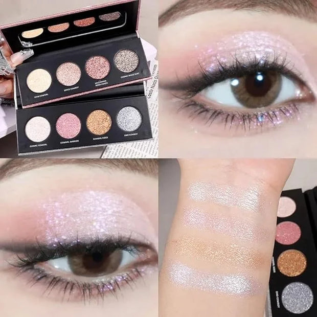 Shiny Shimmer Highlight Eye shadow Palette 4 Colors, Cosmetics Shimmer Eyeshadow Palette, Cruelty-Free and Vegan Formula, ...