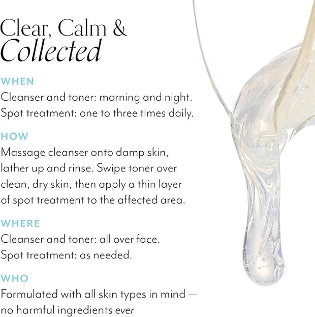 Bliss Clear Genius Trio: Clarifying Toner + Serum, Cleanser and Spot Treatment - Pore Purifying, Removed Excess Dirt & Oil...
