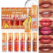 6 Colors Duck Lip Plumper Gloss, Glitter Shine Primer Lip Tint Korean Clear Plumping Lip Gloss, High Pigment No Sticky Sex...