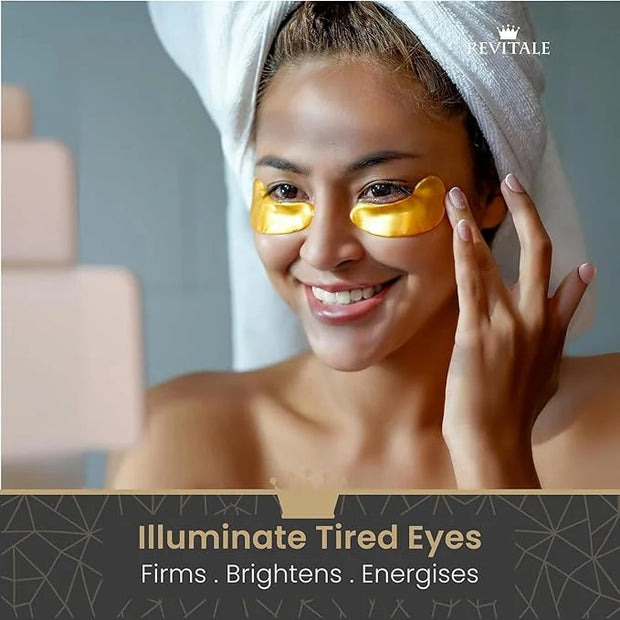24k Gold Under Eye Collagen Patches, Reduce Puffy Eyes & Dark Circles, Illuminate Tired Eye Masks - Firms, Brightens, Ener...