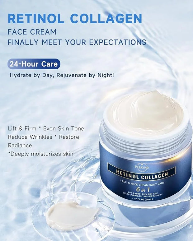 Retinol Cream for Face, Face Moisturizer with Collagen & Hyaluronic Acid, Anti Aging Neck Cream for Tightening Skin, Facia...