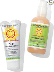 California Baby Super Sensitive Sunscreen + Natural Bug Spray | 2.9oz Unscented SPF 30+ Mineral Sunscreen + 6.5oz Natural ...