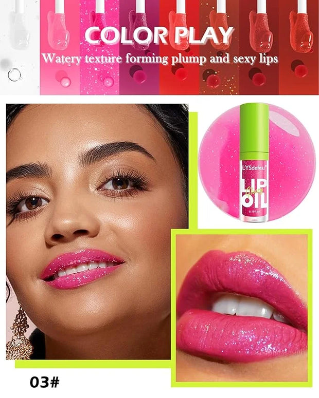 Lip Oil Lip Glaze-1Pcs Big Brush Head Hydrating Pink Lip Glow Oil,Shiny Transparent Lip Gloss Plumping,Long Lasting Non-st...