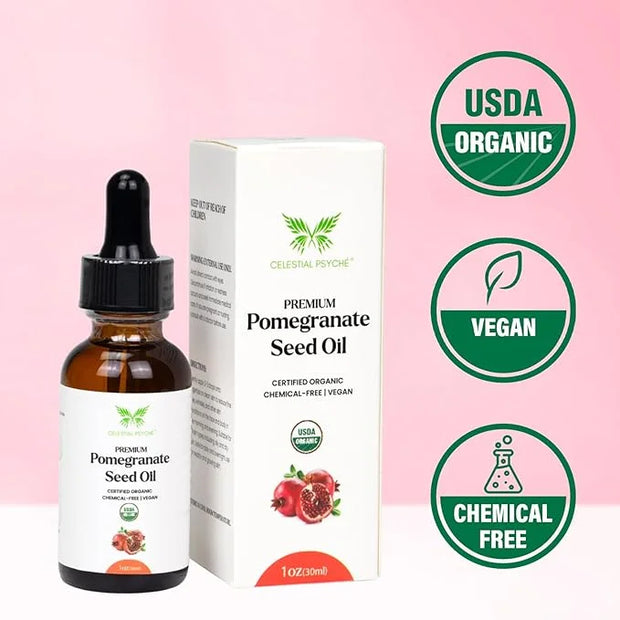 USDA Certified Organic Pomegranate Seed Oil (1 Oz) 100% Pure Natural, Hexane-Free, Face Moisturizer, Skin Hydration, Nails...