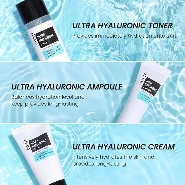 coxir Ultra HYALURONIC Starter KIT/Cleansing Oil+Toner+ampoule+Cream tralvel kit/[2.68 fl.oz (Pack of 1)] / Korean Skin Ca...