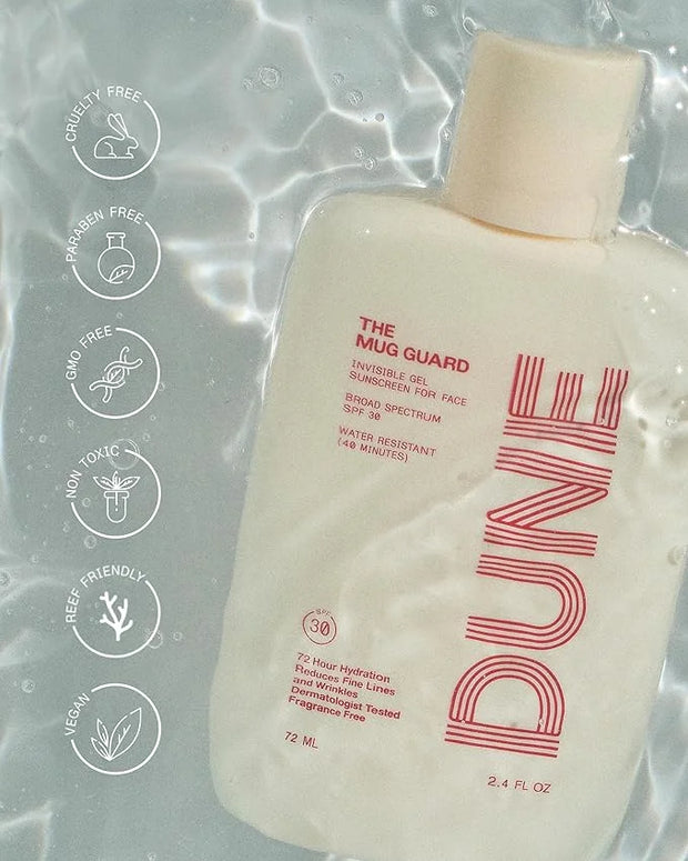 The Mug Guard - Clear Invisible Gel Sunscreen for Face - Broad Spectrum SPF 30 Protection, 72 hr Hydration, Anti-Aging, 40...