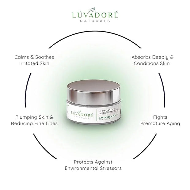 Flawless Fruits Antioxidant Mask – Lavender and Peach Face Masks Skincare Enriched with Red Wine, Green Tea Extracts – Rev...