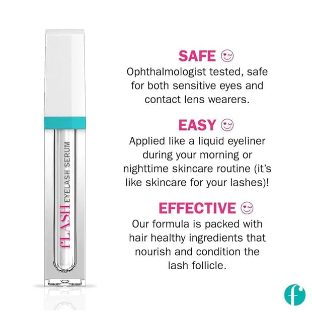 fLASH Eyelash Serum for Long, Curled Natural Lashes - Enhances & Strengthens, Safe & Effective Formula for Contact Wearers...