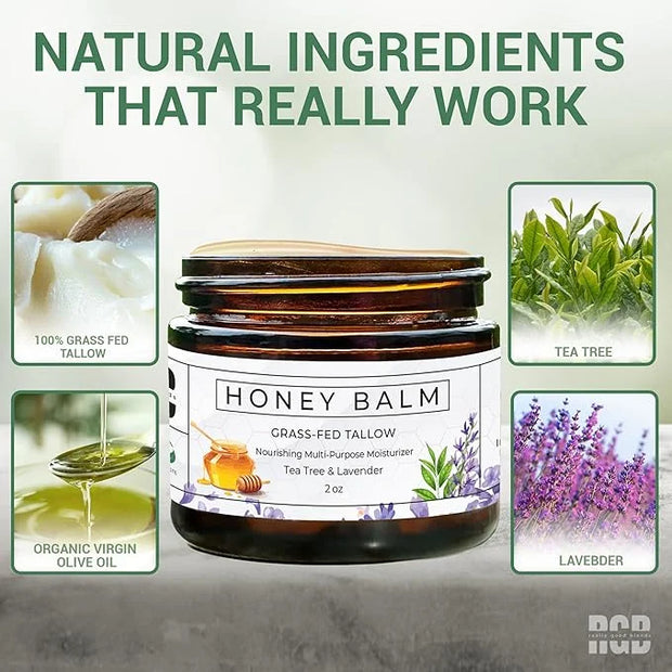 Tallow and Honey Balm, Organic Body Butter, Grass-Fed Beef Tallow for Skin, Soothing All-Natural Moisturizer for Body and ...
