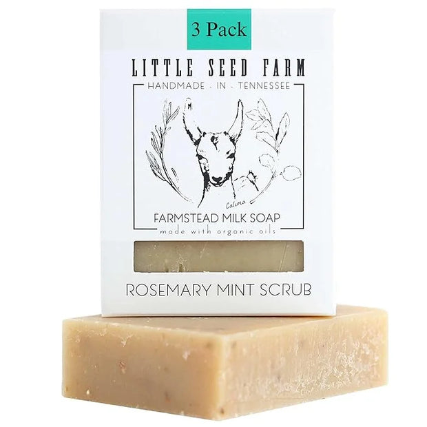 Little Seed Farm Organic Goat’s Milk Soap – 3 Pack of Rosemary Mint Exfoliating Body Bars – Natural, Handmade, Cruelty Fre...