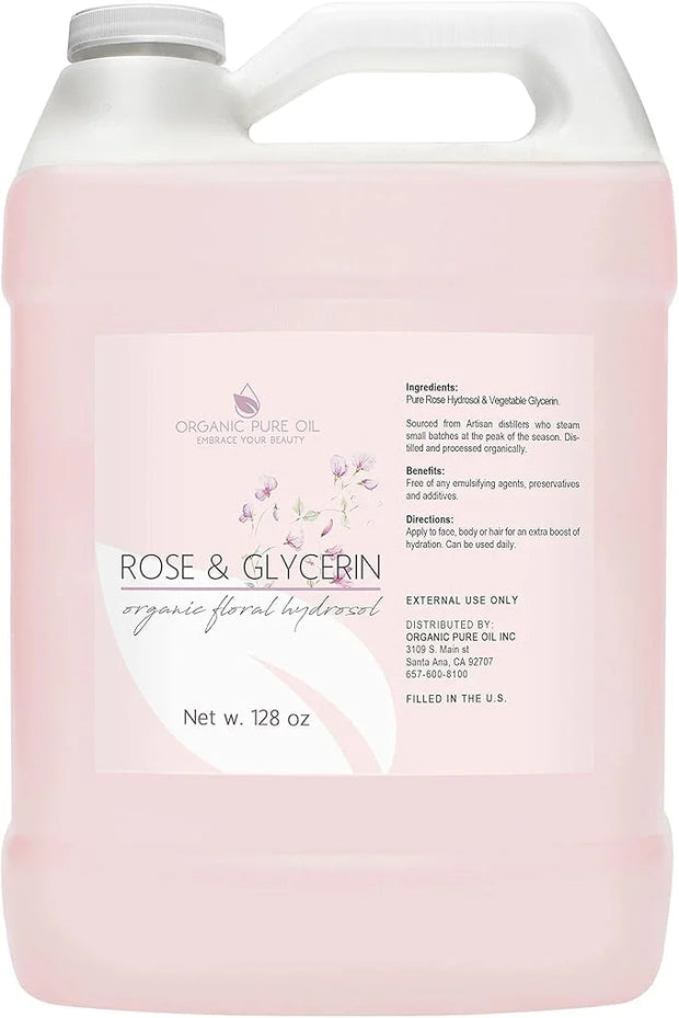 Rosewater Glycerin Mist Toner Bulk Spray Facial Body Floral Cleanser Pure Rose Hydrosol and Vegetable Glycerine Moisturizi...