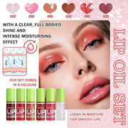 6 Colors Lip Oil Set,Big Brush Head Lip Glow Oil,Moisturizing Shiny Lip Plumping Lip Gloss Oil,Non-sticky Long Lasting Hyd...