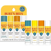 Burt's Bees 100% Natural Origin Rescue Lip Balm, Cooling Eucalyptus, Lemon, Honey, Unscented, 4 Tubes, Pack May Vary - Pro...