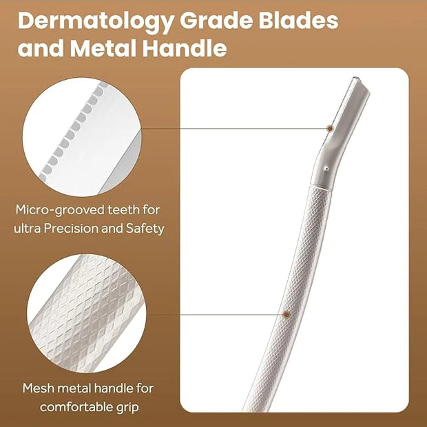 Eyebrow Razor Dermaplaning Tool with 10 Blade Refills Exfoliating Face Razors for Women Facial Razor for Peach Fuzz and Ey...