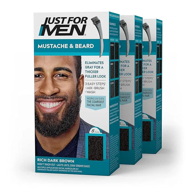 Just For Men Mustache & Beard, Beard Dye for Men with Brush Included, With Keratin Biotin Aloe and Coconut Oil for Healthy...