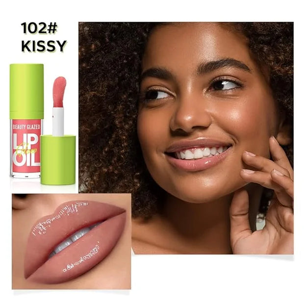 Beauty Glazed Big Brush Head Lip Oil, Ultra-Hydrating & Nourishing, Smooth Glossy Finish Lip Glow Oil, Shiny and Vegan Tin...
