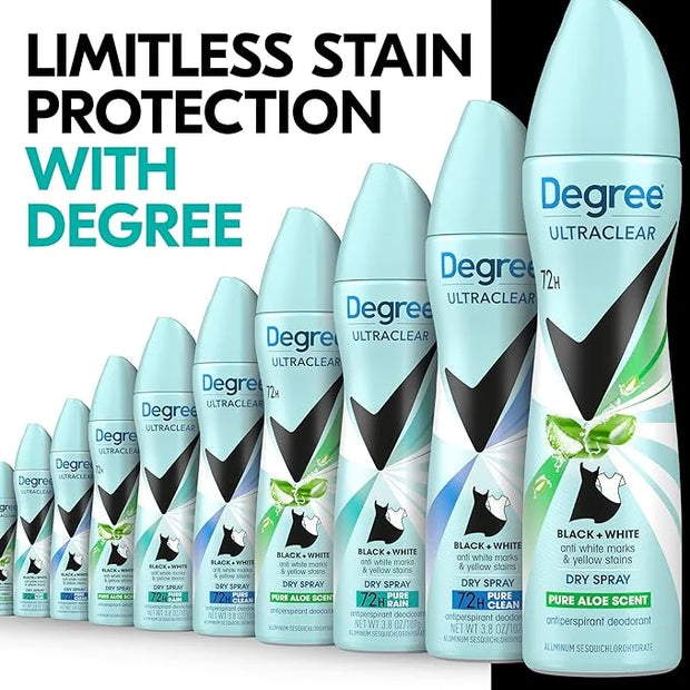 Degree UltraClear Antiperspirant Deodorant Dry Spray 4 pack for 72h Nonstop Sweat Protection For Women Pure Aloe Scent Ant...