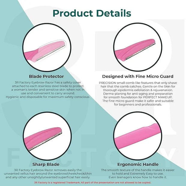 Womens Peach Fuzz Shaver - 3R Factory Ladies Razors for Facial Hair, Face Shaving Razor, Lady Razors for Women Fine Hairs,...