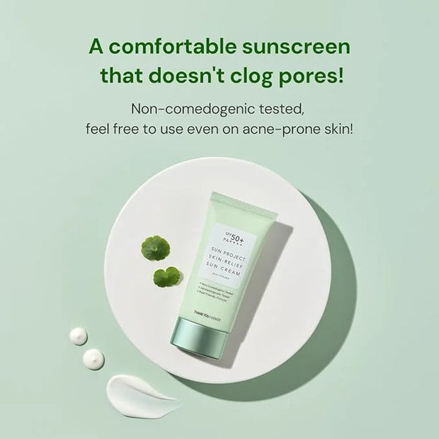 THANKYOU FARMER Sun Project Relief Sun Cream SPF50+ PA++++(50ml) - Centella Asiatica Extracts for Soothing, Reef Safe Suns...