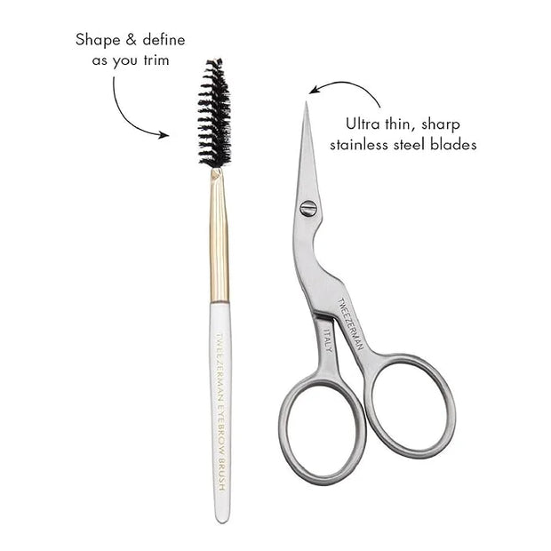 Tweezerman Brow Shaping Scissors and Brush - Stainless Steel Eyebrow Trimming Scissors for Women and Men - Product Image