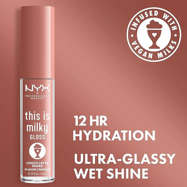 NYX PROFESSIONAL MAKEUP This Is Milky Gloss, Lip Gloss with 12 Hour Hydration, Vegan - Choco Latte Shake (Milk Chocolate) ...