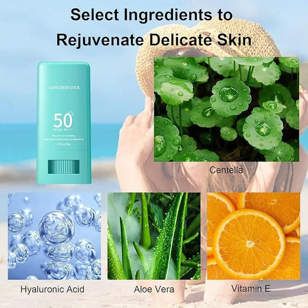 Sunscreen Stick SPF 50, Face Sunscreen Stick Broad Spectrum UVA/UVB Protection, Lightweight Sunscreen Non Greasy, Waterpro...