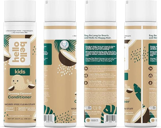 Hello Bello Kid's Conditioner - Hypoallergenic, pH-Balanced & Dermatologist-Tested - Thoughtful Ingredients - Coconut, 10 ...