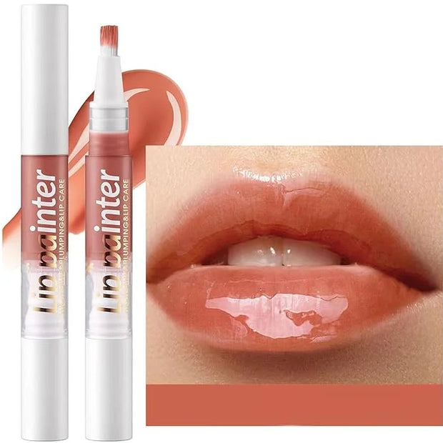 2 in 1 Brown Lip Gloss Lip Plumper Gloss Tinted Glitter Shimmer Lipgloss lip oil Lipstick Moisturizing High Shine And Vega...