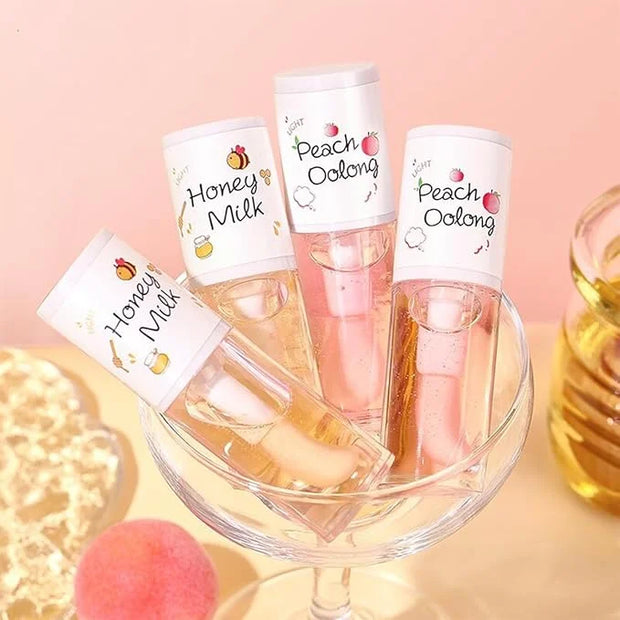 4PCS Hydrating Clear Lip Oil,Jelly Honey Lip Gloss Oil,Korean Big Brush Lip Oil,Long-lasting Moisturizing Nourishing Lip B...