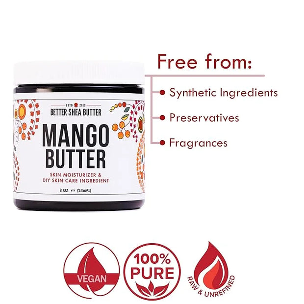 Raw Mango Butter - 100% Pure Mango Seed Butter - Natural Moisturizer for Skin and Hair - Use with Shea in DIY Body Butter,...