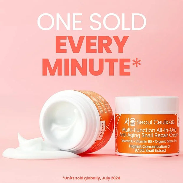 SeoulCeuticals Korean Skin Care 97.5% Snail Mucin Moisturizer Cream - K Beauty Skincare Day & Night Snail Repair Cream Fil...
