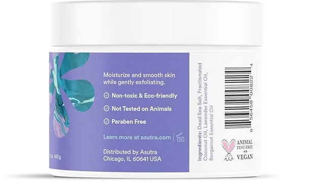 ASUTRA Dead Sea Salt Essential Oil Body Scrub Exfoliator (Soothing Lavender), 16 oz - Ultra Hydrating, Gentle, & Moisturiz...