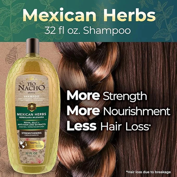 Tio Nacho Mexican Herbs Shampoo, Strengthening, Anti Hair Loss & Anti Breakage with Royal Jelly, Ginseng & Jojoba, Paraben...