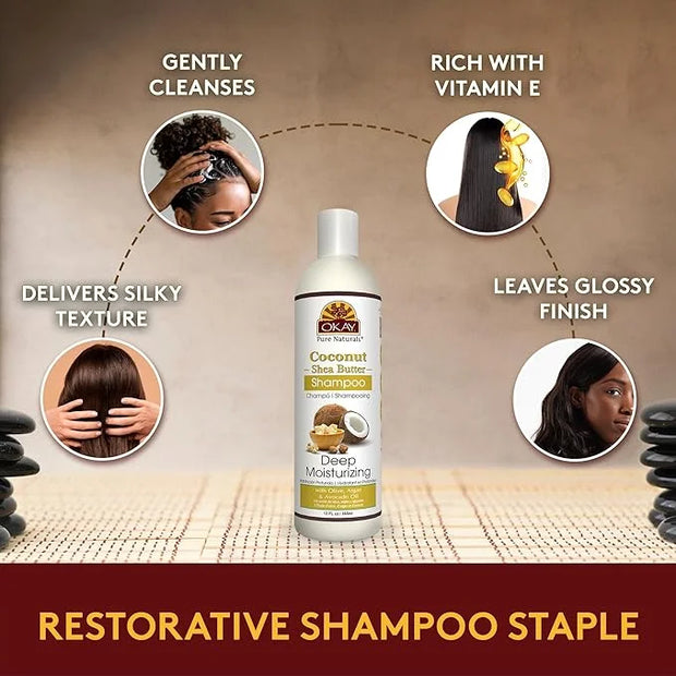 OKAY Coconut&Shea Butter Shampoo Helps Fortify,Strengthen,and Revitalize Hair Sulfate,Silicone,Paraben Free For All Hair T...