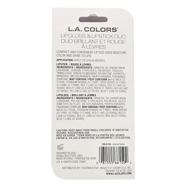 L.A. LA Colors Lip Duo Lipstick Lip Gloss Lipgloss 2 in 1 (ETERNAL FLAME) - Product Image