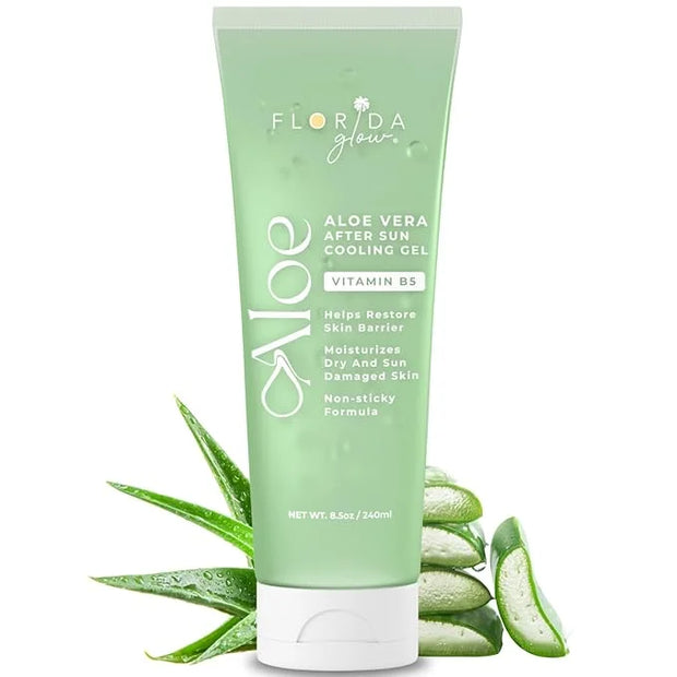 Aloe Vera After Sun Gel by Florida Glow - Organic Aloe Vera Gel for Sunburn Relief - 98% Pure Aloe Vera Moisturizer for Fa...