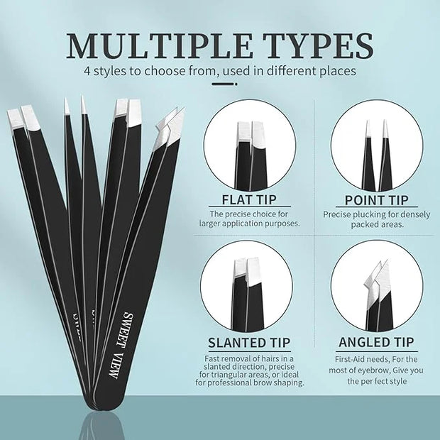 7pcs Eyebrow Tweezers Kit for Women Precision Plucker with Brow Scissors & Razor & Spoolie for Facial, Chin, Brow, Splinte...