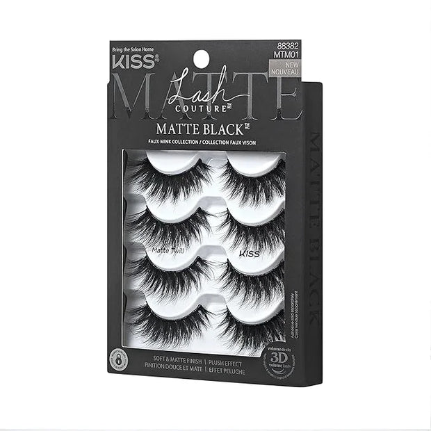 KISS Lash Couture Matte Black Faux Mink Eyelashes Multipack, Matte Twill, Black, Natural Looking, Cruelty-Free & Vegan, Ho...