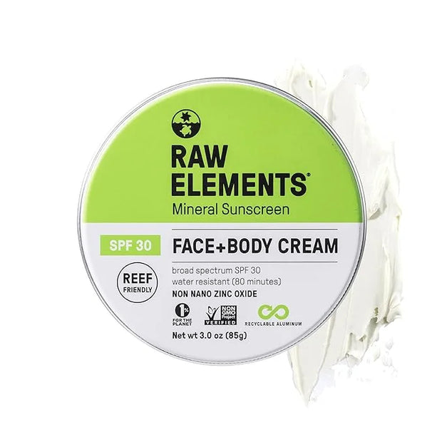 Raw Elements Face and Body Mineral Sunscreen SPF 30 Tin, Organic Sunblock Daily Protection, Non Toxic Reef Safe, Water Res...