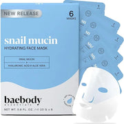 Baebody Snail Mucin Face Sheet Mask (6 pcs) - Anti Aging and Moisturizing Face Mask with Hyaluronic Acid - Deep Hydration ...
