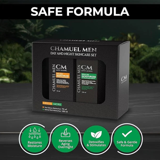Day & Night Skincare Set for Men | Includes Anti-aging Post Shave Moisturizer + Night Moisturizer w/Retinol. The Essential...