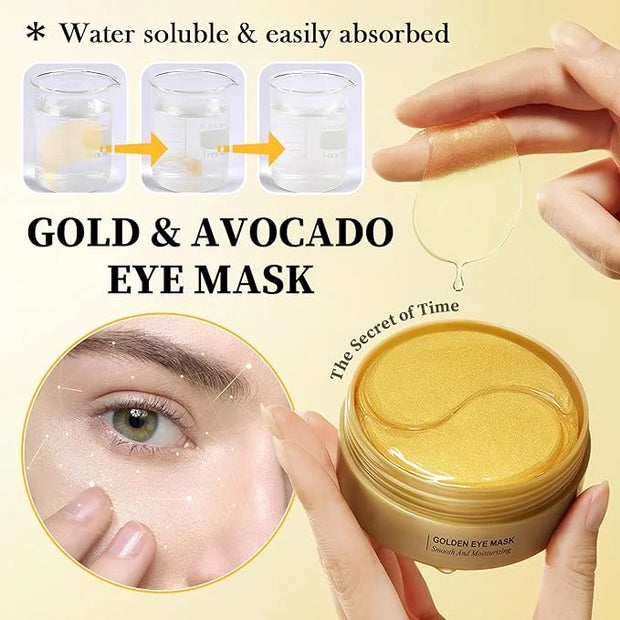 Avocado Golden Under Eye Mask Skincare 60 Pairs Set, Moisturizing Non-greasy Under Eye Patches for Women and Men, Travel S...