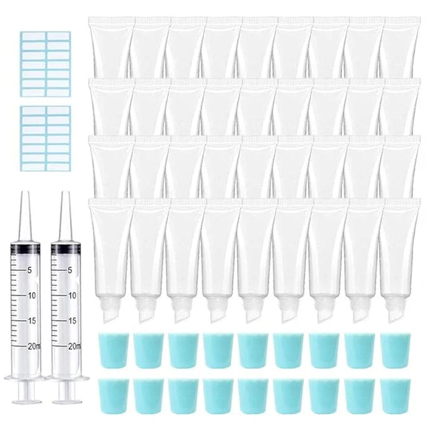 AMORIX 50PCS 10ml Lip Gloss Tubes Clear Empty Lip Balm Containers with Blue Cap Refillable Soft Cosmetic Squeeze Tubes for...