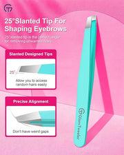 Expert Eyebrow Hair Removal Tweezer with Leather Case, GlamTweeler High Precision Slant Tip Stainless Steel Tweezers for M...
