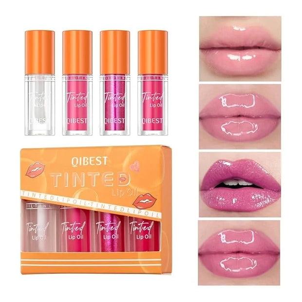 4 Colors Fat Lip Oil Drip,Lip Oil Lip Glaze Hydrating Lip Glow Oil Big Brush Head Moisturizing Lip Gloss,Shiny Transparent...