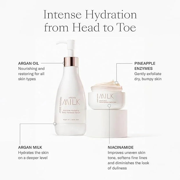 Josie Maran Argan Milk Body Care Gift Set - Intense Hydration Body Serum + Night Cream with a Lightweight Texture - Fast-A...